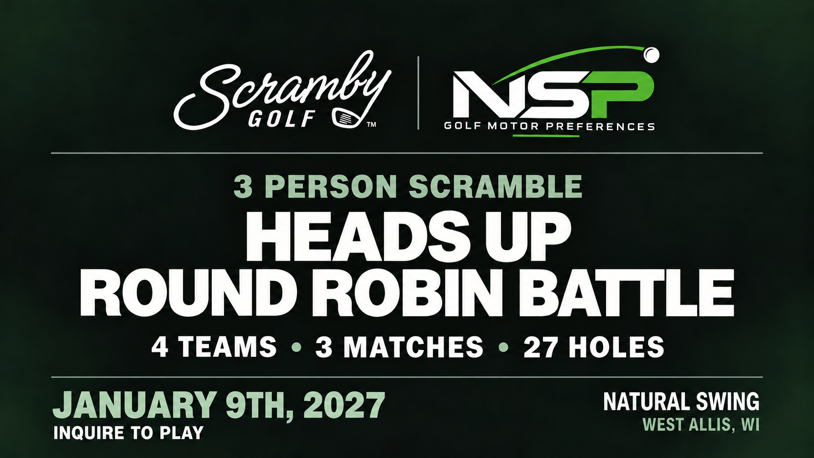 3 Person Scramble | Natural Swing | West Allis, WI